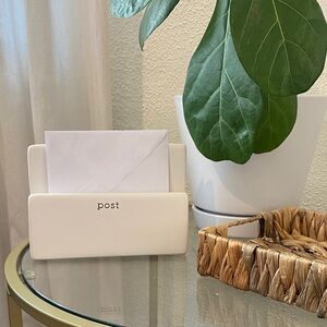 Magnolia White Ceramic Mail Holder with 'post' Text